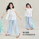 
Pitt Pitt Girls Wide Legs Summer Children's 2025 New Summer Big Children Ice Silk Thin Mosquito Repellent Pants Summer Shan Ben Pants 15106 Blue + 15277 Blue 120 cm
