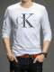 
CK Spring and Autumn Men's Long Sleeve T-shirt Round Neck Slim Large Size Cotton Casual Autumn Clothes Youth Letter Base Shirt 878 Blue M