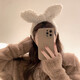 Plush rabbit ears face wash headband and headwear for women, high-end makeup press headband and hairpin, brown