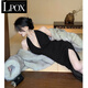 Vestido sexy LPOX con un vestido de cuello halter de hendidura para mujeres, vestido pequeño de gama alta de Xia Hepburn Slim Sexy Long Black L [105-115Jin [Jin equivale a 0.5 kg]]]
