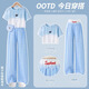 小猪彼特女童夏装2025新款套装儿童夏季洋气时尚12岁女孩网红阔腿裤女大童 15277蓝色+9992白色 130 cm