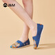 Happy Mary (J/M) Leinwandschuhe Frauenschuhe 2025 Sommer neuer Stil Atmungsaktives ein Fuß faule Pendler flache Schuhe Vielseitige Freizeitschuhe für Frauen Blau 36 (Senden Sie Bilder, um 20 Yuan Red Envelope zu erhalten)
