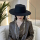 YWZR French Hepburn style pearl chain imitation wool top hat women's autumn and winter retro flat top jazz hat large brim felt hat black multi-chain grooved imitation wool adjustable