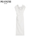 
Cotton French off-shoulder waist-retracting pleated short-sleeved dress for women in summer 2025 new high-end temperament slim long skirt 753 gray apricot color [high quality 27.5] M 95-110Jin [Jin equals 0.5 kg]