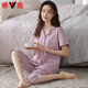 
Yalu high-end new pajamas for women in summer pure cotton short-sleeved cropped pants for women loose large-size cardigan summer home clothing NXF9871 M