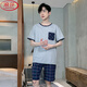 Langsha Pyjamas Herren Sommer Baumwolle kurzärmelige Jugend im mittleren Alter mit großer großer Männer im Sommer Casual Frühlings- und Herbst-Heimbekleidungsset 9934 [H-Serie Herren-Kurzärmel-Shorts für Männer] XL [Empfohlen 125-140jin [Jin gleich 0,5 kg]]