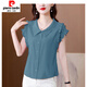 Pierre Cardin chiffon sleeveless top, stylish shirt, girl's doll collar shirt, short-sleeved, versatile chiffon belly-covering chiffon shirt, 6218 Internet celebrity haze blue M. It is recommended that 100Jin Jin is equal to within 0.5kg.