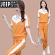 JEEP SPIRIT冰丝短袖时尚休闲运动服套装女2025夏季新款显瘦跑步服时尚两件套 【1389】黑色 M【建议100斤内】