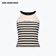 Ann Andelman [mismo modelo en la celebridad] Venta directa oficial chaleco rayado de cuello