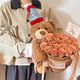 Wen Yijias Geburtstagsbärenstrauß der unsterblichen Blumen Puppen Geschenkbox für das beste Freund Girl Simulierte Blumen süße Puppe Valentinstag 11 Plateau Rot Rosen + gewebter Korbstrauß + 3519