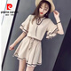 Pierre Cardin Koreanische Version Lotus Blatthülle Top High Taille Wide-Bein Shorts Zweiteiler Sommer Loose Hong Kong Aroma klein 2025 neuer Stil 682# Off White S