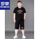 Romon Ins trendy brand short-sleeved T-shirt men's summer suit fat plus fat plus thin casual pants loose sportswear 829 black high-quality ice silk suit XL recommended 130-140Jin [Jin equals 0.5 kg]