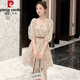 
Pierre cardin square collar chiffon dress for women summer 2025 new street-fried small person who reduces age and looks slim and waist-hugging mesh fairy skirt apricot color skirt 9435 first belt S