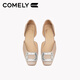 COMELY thick heel single shoes for women in summer shopping mall new versatile square buckle genuine leather flat-sole bag-toe sandals pink 37