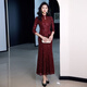 皮尔卡丹（pierre cardin）喜婆婆婚宴装旗袍晚礼服裙年轻妈m妈婚礼喜服高贵洋气亮片鱼尾春 酒红 XL