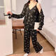 
RONGXITU Spring, Summer and Autumn Women's V-neck Long-sleeved Pajamas Home Clothing Set Can Be Used for Outdoor Leisure with Chest Paddy Paddy Paddy Paddy Pack Three-piece Set WX13803 Black (with Chest Pad) 170 M (80-100Jin [Jin equals 0.5 kg])