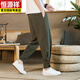 Hengyuanxiang Chinesische Style Button -Leinenhose Sommer Lose Harem Hosen Tang Anzug Baumwolle Leinen Casual Hosen Straighthose Militärgrün 2xl