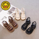 G.duck Girls Roman Sandals Open Toe 2025 Summer New Children's Shoes Beach Shoes Princess Style Big Girl Baby Beige 34 Inner Length 21.7cm