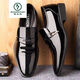 Padpecker Zapatos de cuero genuino para ropa formal para hombres Negocios brillantes Casco Casual 2025 Summer Hombres de cuero para hombres para zapatos versátiles modernos de mediana edad y jóvenes 686 Negro 39