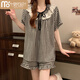 
Modal summer Korean sweet lazy princess style pajamas for women 2025 new short-sleeved plaid with chest pad home clothing set HY#682 jade color [with fixed chest pad] M Recommended 80-95 Jin [Jin equals 0.5 kg]