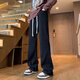 JEANSWEST scimitar scimitar jeans boys American high street wide-leg straight black casual bell-bottom pants men's summer thin style 621 black [drawstring style] L [120-140Jin [Jin equals 0.5 kg]]
