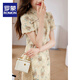 
ROMON Elegant Gold thread embroidered short-sleeved cheongsam skirt 2025 summer new style waist-hugging and slimming temperament elegant dress women's clothing 838 L