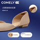 COMELY thick heel single shoes for women in summer shopping mall new versatile square buckle genuine leather flat-sole bag-toe sandals pink 37