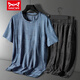 Catman (MiiOW) men's pajamas summer ice silk cool short-sleeved trousers new style can be worn on the outside summer large-size home clothing set 9906 black [short sleeves + shorts] set 3XL [140-155Jin [Jin equals 0.5 kg]]