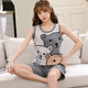 Liushan Summer Women's Pajamas Set Sleeveless Shorts Plus Fat 200 Jin [Jin equals 0.5 kg] Large Size Pure Cotton Sleeve Summer Women's Vest Home Suit Watermelon Red Vest Q1365 Coffee Cloth Bear 2XL Standard [125-to 135 Jin [Jin equals 0.5 kg]]