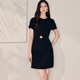 
ROEYSHOUSE roe style fashionable blue blue round neck dress for women 2025 summer new style commuter lace-up A-line skirt 12162 black L