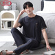LangSha (LangSha) extra large size men's modal pajamas plus fat pajamas summer thin loose casual home clothes short-sleeved trousers suit ALS9905 L men [100-125Jin [Jin equals 0.5 kg]]