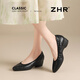 ZHR top layer cowhide women's shoes commuting leather shoes for women's shallow mouth thick heels workplace work shoes S689 noble black 38