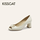 Kisscat küssen katze [elegance symbol] dicke fisch mundschuhe 25 sommer neue schöne sandalen französische sandalen Frauen hellrosa weiß 38