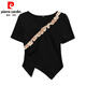 
Pierre cardin new Chinese style V-neck splicing suit contrasting lace top slim T-shirt women's belly-covering irregular skirt suit 838 S recommended 85-95Jin [Jin equals 0.5 kg]