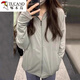 Holzspecker Ice Seide Kapuze-Sonnenschutzkleidung für Frauen 2025 Neue Sommer Dünne Sonnenschutzkleidung lose Strickjacke schultertrockne Style-Grey frei UPF50+ Testkarte m