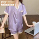 莫代尔ins风韩版简约冰丝睡衣女夏季短袖短裤套装少女丝 LW-9214【短袖短裤】 M 【建议80-100斤】