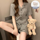 Catman (miiow) Koreanischer Pyjama für Frauen mit Brustpolstern für Sommerkurzschläfe für Kurzärärmel-Strickjacken Anzug Sommergefühl kann außerhalb von Heimkleidung getragen werden.