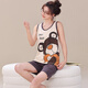 Liushan Summer Women's Pajamas Set Sleeveless Shorts Plus Fat 200 Jin [Jin equals 0.5 kg] Large Size Pure Cotton Sleeve Summer Women's Vest Home Suit Watermelon Red Vest Q1365 Coffee Cloth Bear 2XL Standard [125-to 135 Jin [Jin equals 0.5 kg]]