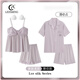 Cat Man (MiiOW) 2 sets of couple pajamas summer ice silk women sexy suspender short sleeve suit men short sleeve cool home clothes L671 women suspender shorts DA9901 men sweet taro purple M women L