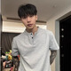 Cotton Snow American Waffle Henley Collar Heavy Short Sleeve T-shirt Men's Summer Loose Trendy Half-Sleeve High Street T-shirt Gray L 160CM-170CM