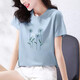 TAGD loose short-sleeved T-shirt for women 2025 summer new pure cotton slim round neck T-shirt fashionable printed casual top 6193 leather powder M (recommended 80-105Jin [Jin equals 0.5 kg])
