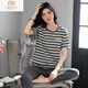 Pyjamas d'été modaux pour femmes rayures de coton pur pantalon à manches courtes minces d'été 2025 Nouveaux vêtements de coton pour l'usure en plein air poudre de pâte de haricots L [100120jin [Jin est égal à 0,5 kg]]]