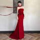 COMEX Burgundy Chinese Style Toast Dress Tube Top Light Luxurious Fishtail Temperament Bride Engagement Wedding Return Dress Burgundy L