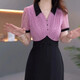 Fhhuabd Chiffon Elegantes und einfaches und großzügiges zweiteiliges Kleid für Frauen 2025 Sommer neuer, hüftanpassender Rock für Frauen 12353-Pink 8xl M suggeriert 80-95jin [Jin entspricht 0,5 kg]