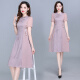 皮尔卡丹（pierre cardin）夏季新款改良旗袍连衣裙中长款韩版修身妈m妈女装复古雪纺裙子 藕粉色671 XL 建议85-105斤