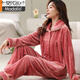 Modal plus fat plus size thickened flannel middle-aged and elderly pajamas coral velvet home clothes set 200Jin Jin equals 0.5kg Women's autumn and winter 761# deep bean paste XL size recommended 120-140Jin Jin equals 0.5kg
