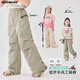 
moonkids girls quick-drying work pants 2025 summer new children's mountain style wide-leg paratrooper pants girls outdoor thin style 15261 military green + 15265 apricot color 150 cm