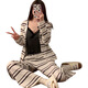Coloridas gemas Pajamas de seda de hielo Mujeres Estilo coreano Sostante de manga larga Set de tres piezas Ropa para el hogar Guangzhou 13th Line KKH-12397 185 XXL