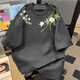 Su Yu 100% pure cotton American new Chinese style floral garland short-sleeved T-shirt for women summer loose trendy brand top half-sleeved men's 220g - black M recommended 95-110Jin Jin is equal to 0.5 kg