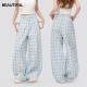 Ikano i.karnow niñas pantalones de patas anchas seda de hielo 2025 verano nuevo pantalones a cuadros azules pantalones para niñas de niñas de verano 15307 azul + 15265 verde [dos sets] 120